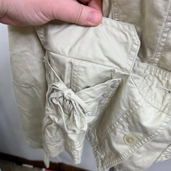 Ann Taylor Loft Jacket M Tan Khaki Button Pockets Beige Coat Lightweight Tie - Picture 5 of 14